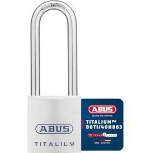 ABUS Titalium Padlock 80TI/40HB63 with high Shackle Basement Lock with Lightweight, Solid Lock Body Made of Special Aluminium Security Level 6 Silver ABUS Titalium Padlock 80TI/40HB63 with high Shackle Basement Lock with Lightweight, Solid Lock Body Made of Special Aluminium Security Level 6 Silver