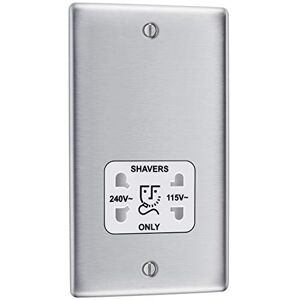 British General BG Electrical Dual Voltage Shaver Plug Socket, Electric Toothbrush Charger Socket, Bathroom, Raised and Slim Profile, Round Edges, Nexus Metal, 2-Pin, Brushed Steel, White Inserts, 115V / 240V, NBS20W British General BG Electrical Dual Voltage Shaver Plug Socket, Electric Toothbrush Charger Socket, Bathroom, Raised and Slim Profile, Round Edges, Nexus Metal, 2-Pin, Brushed Steel, White Inserts, 115V / 240V, NBS20W
