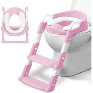 kidoola Adjustable Potty Ladder Seat for Toilet Training with Steps, Handle & Soft Cushion Design Non Slip & Space Efficient Toddlers & Children Unisex Foldable & Easy Assembly Splash Guard Included kidoola Adjustable Potty Ladder Seat for Toilet Training with Steps, Handle & Soft Cushion Design Non Slip & Space Efficient Toddlers & Children Unisex Foldable & Easy Assembly Splash Guard Included