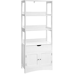 VASAGLE Bathroom Storage Cabinet, Tall Cabinet, Freestanding Bookshelf, with 3 Open Shelves, 1 Large Drawer and 1 Cupboard, 32.5 x 60 x 154 cm, for Living Room, Kitchen, Study, White BBC67WT VASAGLE Bathroom Storage Cabinet, Tall Cabinet, Freestanding Bookshelf, with 3 Open Shelves, 1 Large Drawer and 1 Cupboard, 32.5 x 60 x 154 cm, for Living Room, Kitchen, Study, White BBC67WT