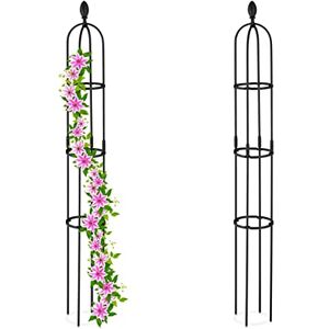 Relaxdays Garden Obelisk, Set of 2, 160 x 20 cm, Support for Climbing Plants, Free-Standing, Metal, Rose Cage, Black, Steel Relaxdays Garden Obelisk, Set of 2, 160 x 20 cm, Support for Climbing Plants, Free-Standing, Metal, Rose Cage, Black, Steel