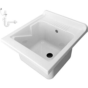Negrari PP Resin Wash Basin 45 x 50 cm (for Replacement or Built-in) Complete with Siphon and Drain, White Negrari PP Resin Wash Basin 45 x 50 cm (for Replacement or Built-in) Complete with Siphon and Drain, White