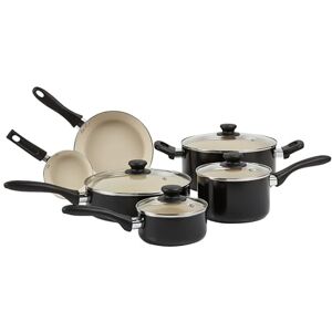 Amazon Basics Ceramic Non-Stick Pots and Pans, 11-Piece Cookware Set, and -Free, Black/Cream Amazon Basics Ceramic Non-Stick Pots and Pans, 11-Piece Cookware Set, and -Free, Black/Cream