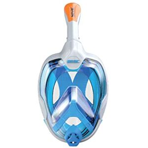 SEAC Unisex Magica, Full Face Antifog Snorkelling Mask with Soft Facial Skirt in 2 Sizes, Exhalation Valve and Dry Snorkel Top, White/Blue, S/M SEAC Unisex Magica, Full Face Antifog Snorkelling Mask with Soft Facial Skirt in 2 Sizes, Exhalation Valve and Dry Snorkel Top, White/Blue, S/M