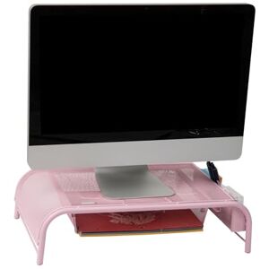 Mind Reader Network Collection, Monitor Stand, 33lb. Capacity, 3-Compartment Storage, 1 Paper Tray and 2 Side Storage Compartments, Desktop Organizer, Metal Mesh, 20" L x 11.5" W x 5.5" H, Pink Mind Reader Network Collection, Monitor Stand, 33lb. Capacity, 3-Compartment Storage, 1 Paper Tray and 2 Side Storage Compartments, Desktop Organizer, Metal Mesh, 20" L x 11.5" W x 5.5" H, Pink