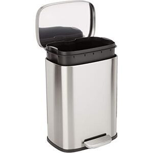 Amazon Basics Smudge Resistant Small Rectangular Trash Can With Soft-Close Foot Pedal, for Bathroom/ Living room, Brushed Stainless Steel,12 l/3.1 gallon, Satin Nickel Finish,11.3"L x 9.9"W x 15.1"H Amazon Basics Smudge Resistant Small Rectangular Trash Can With Soft-Close Foot Pedal, for Bathroom/ Living room, Brushed Stainless Steel,12 l/3.1 gallon, Satin Nickel Finish,11.3"L x 9.9"W x 15.1"H