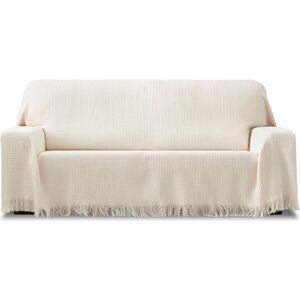 ECOMMERC3 Multi-purpose Reversible Scarf Size 230 x 260 cm Jacquard Fabric Ecru Fringed Foulard Ideal for Sofa or Bed, Breathable and Soft Touch ECOMMERC3 Multi-purpose Reversible Scarf Size 230 x 260 cm Jacquard Fabric Ecru Fringed Foulard Ideal for Sofa or Bed, Breathable and Soft Touch