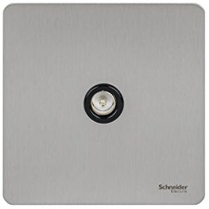Schneider Electric Ultimate Screwless Flat Plate Single TV Aerial Socket, GU7410BSS, Stainless Steel with Black Insert Schneider Electric Ultimate Screwless Flat Plate Single TV Aerial Socket, GU7410BSS, Stainless Steel with Black Insert