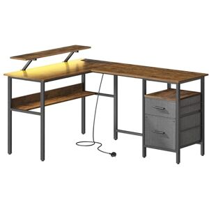 VASAGLE Rustic Brown L-Shaped Computer Desk with Monitor Shelf, LED Lights, 2 Drawers, 2 USB Ports, Easy to Assemble, for Home Office VASAGLE Rustic Brown L-Shaped Computer Desk with Monitor Shelf, LED Lights, 2 Drawers, 2 USB Ports, Easy to Assemble, for Home Office