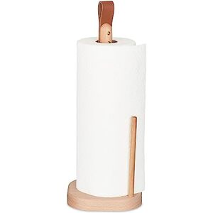 Relaxdays Kitchen Roll Holder Standing, Beech Wood, Paper Towels, for Counter, Leather Handle, HWD: 35x13x13 cm, Natural Relaxdays Kitchen Roll Holder Standing, Beech Wood, Paper Towels, for Counter, Leather Handle, HWD: 35x13x13 cm, Natural