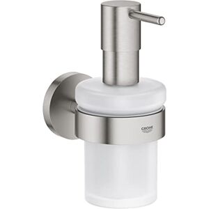 Grohe Start QuickFix Soap Dispenser with Holder (Metal & Glass, Filling Quantity 160 ml, Concealed Fastening, Including Screws and Dowels, Easy to Fit with QuickGlue), Stainless Steel, 41195DC0 Grohe Start QuickFix Soap Dispenser with Holder (Metal & Glass, Filling Quantity 160 ml, Concealed Fastening, Including Screws and Dowels, Easy to Fit with QuickGlue), Stainless Steel, 41195DC0
