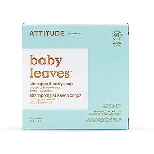 ATTITUDE Shampoo and Body Soap Bar for Baby, EWG Verified, Plastic-Free, Dermatologically Tested, Made with Naturally Derived Ingredients, Vegan, Sweet Almond, 85 grams ATTITUDE Shampoo and Body Soap Bar for Baby, EWG Verified, Plastic-Free, Dermatologically Tested, Made with Naturally Derived Ingredients, Vegan, Sweet Almond, 85 grams