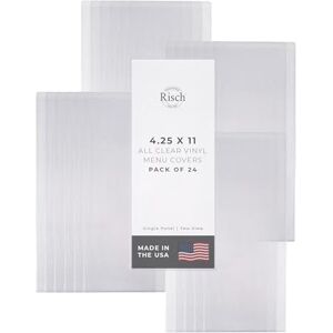 Risch Double-Sided All Clear Vinyl Menu Cover Two-Sided 2 View Plastic Menu Holder Slip in Top-Loading Cover Wipeable, Reusable 4.25” x 11” Pack of 24 Risch Double-Sided All Clear Vinyl Menu Cover Two-Sided 2 View Plastic Menu Holder Slip in Top-Loading Cover Wipeable, Reusable 4.25” x 11” Pack of 24