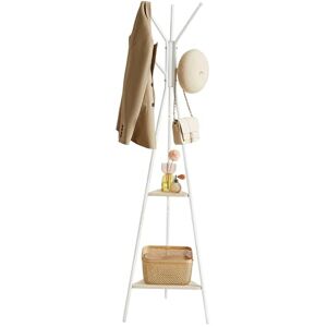 VASAGLE Rack Stand, Coat Tree, Hall Tree Free Standing, Industrial Style, with 2 Shelves, for Clothes, Hat, Bag, Natural Beige and Pearl White RCR016N01 VASAGLE Rack Stand, Coat Tree, Hall Tree Free Standing, Industrial Style, with 2 Shelves, for Clothes, Hat, Bag, Natural Beige and Pearl White RCR016N01
