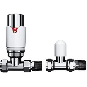 iBathUK Pro Thermostatic Straight Radiator Valve 1/2" (TRV) and Lockshield Valve, Central Heating, Tower Rail Valve- White/Chrome iBathUK Pro Thermostatic Straight Radiator Valve 1/2" (TRV) and Lockshield Valve, Central Heating, Tower Rail Valve- White/Chrome