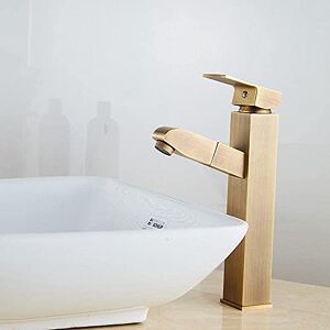 KXQYIKYI Basin Tap bathroom sink tap Retractable Antique Copper hot and Cold Pull-Out Faucet Basin Bathroom Basin Single Hole Square Basin Faucet (Color : High Style) (High Style) KXQYIKYI Basin Tap bathroom sink tap Retractable Antique Copper hot and Cold Pull-Out Faucet Basin Bathroom Basin Single Hole Square Basin Faucet (Color : High Style) (High Style)