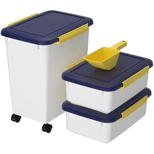 Cetomo Dog Food Storage Container, Airtight Food Containers with Wheels, Silicone Seal, Snap Locks, Plastic Pet Food Bin with Lid for Dog, Pets, White & Blue & Yellow, 10L/3.5kg*2+32L/12kg(1 Scoops) Cetomo Dog Food Storage Container, Airtight Food Containers with Wheels, Silicone Seal, Snap Locks, Plastic Pet Food Bin with Lid for Dog, Pets, White & Blue & Yellow, 10L/3.5kg*2+32L/12kg(1 Scoops)