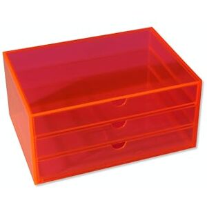 Osco Transparent Acrylic 3-Drawer Storage Chest for Cosmetics, Jewellery & Stationery, Transparent Desktop Organiser with Non-Slip Feet, A5 Size, UK Made, Neon Osco Transparent Acrylic 3-Drawer Storage Chest for Cosmetics, Jewellery & Stationery, Transparent Desktop Organiser with Non-Slip Feet, A5 Size, UK Made, Neon