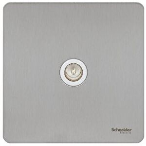 Schneider Electric Ultimate Screwless Flat Plate Single TV Aerial Socket, GU7410WSS, Stainless Steel with White Insert Schneider Electric Ultimate Screwless Flat Plate Single TV Aerial Socket, GU7410WSS, Stainless Steel with White Insert