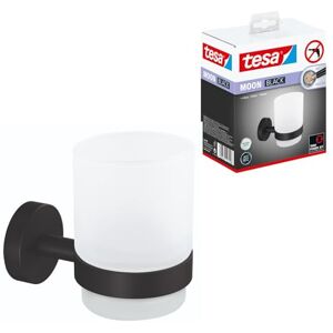 tesa UK tesa MOON BLACK Toothbrush Tumbler made of satin glass with holder, matt black for bathrooms in industrial style and modern bathrooms drill-free, incl. adhesive solution 96 mm x 70 mm x 109 mm tesa UK tesa MOON BLACK Toothbrush Tumbler made of satin glass with holder, matt black for bathrooms in industrial style and modern bathrooms drill-free, incl. adhesive solution 96 mm x 70 mm x 109 mm
