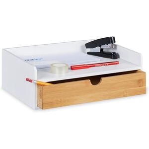 Relaxdays Bamboo Desk Organizer, 1 Drawer, DIN A4 Shelf, Office Organizer, White/Natural Relaxdays Bamboo Desk Organizer, 1 Drawer, DIN A4 Shelf, Office Organizer, White/Natural