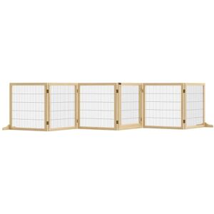 PawHut Freestanding Pet Gate, 6 Panel Foldable Playpen, Wooden Dog Gate with 2 Support Feet, for Stairs, Doorway Natural Tone PawHut Freestanding Pet Gate, 6 Panel Foldable Playpen, Wooden Dog Gate with 2 Support Feet, for Stairs, Doorway Natural Tone