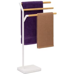 Relaxdays Standing Towel Rack, HxWxD: 75 x 38.5 x 18 cm, Metal, Bamboo, 3 rods, Bathroom, White/Natural, Plastic, Iron Relaxdays Standing Towel Rack, HxWxD: 75 x 38.5 x 18 cm, Metal, Bamboo, 3 rods, Bathroom, White/Natural, Plastic, Iron