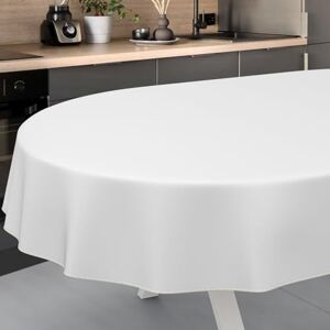 ANRO Oilcloth Tablecloth, Washable, Oilcloth, Garden Tablecloth, Outdoor, Indoor, Oval, 160 x 140 cm with Hem, White ANRO Oilcloth Tablecloth, Washable, Oilcloth, Garden Tablecloth, Outdoor, Indoor, Oval, 160 x 140 cm with Hem, White