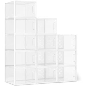 Amazon Basics Stackable and Foldable Clear Shoe Storage Organizer Box, Large, Pack of 12 Amazon Basics Stackable and Foldable Clear Shoe Storage Organizer Box, Large, Pack of 12