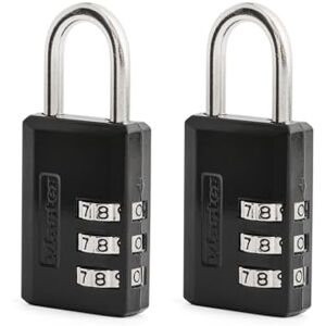 Master Lock Black Combination Padlock, Indoor Gym Locker Lock with Customizable 3-Digit Code for Luggage, Backpacks, Cabinets, 2 pk, 647EC2 Master Lock Black Combination Padlock, Indoor Gym Locker Lock with Customizable 3-Digit Code for Luggage, Backpacks, Cabinets, 2 pk, 647EC2