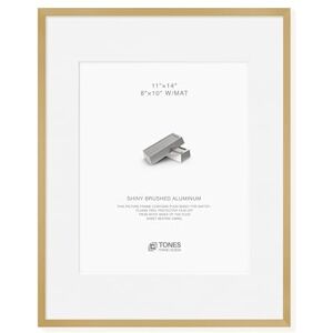 TONES FRAME DESIGN 14x11 Metal Photo Picture Frame, Gold Frame (Aluminum Shiny Brushed), with 10x8 Mat and Tempered Glass TONES FRAME DESIGN 14x11 Metal Photo Picture Frame, Gold Frame (Aluminum Shiny Brushed), with 10x8 Mat and Tempered Glass