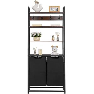 VEVOR 4 Tiers Laundry Sorter, Tall Laundry Hamper with Shelves and Hooks, 2 Section Freestanding Basket Organizer Storage with 600D Oxford Cloth Bags and Ladder Shelves for Dirty Clothes, Bathroom VEVOR 4 Tiers Laundry Sorter, Tall Laundry Hamper with Shelves and Hooks, 2 Section Freestanding Basket Organizer Storage with 600D Oxford Cloth Bags and Ladder Shelves for Dirty Clothes, Bathroom
