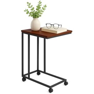 Relaxdays side castors, HWD 68 x 50 x 35 cm, MDF, metal, C-shape, coffee table for sliding under, brown/black, Fibreboard, Iron, Plastic Relaxdays side castors, HWD 68 x 50 x 35 cm, MDF, metal, C-shape, coffee table for sliding under, brown/black, Fibreboard, Iron, Plastic