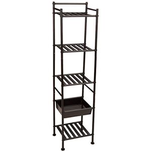 Amazon Basics 5-Tier Shelf with Basket, Black, 28.5 D x 34.5 W x 140.3 H cm Amazon Basics 5-Tier Shelf with Basket, Black, 28.5 D x 34.5 W x 140.3 H cm
