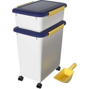 Cetomo Dog Food Storage Container, Airtight Food Containers with Wheels, Silicone Seal, Snap Locks, Plastic Pet Food Bin with Lid for Dog, Cat, Pet, White & Blue & Yellow, 10L/3.5kg+32L/12kg(1 Scoops) Cetomo Dog Food Storage Container, Airtight Food Containers with Wheels, Silicone Seal, Snap Locks, Plastic Pet Food Bin with Lid for Dog, Cat, Pet, White & Blue & Yellow, 10L/3.5kg+32L/12kg(1 Scoops)