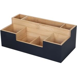 Relaxdays Bamboo Desk Organiser, 7 compartments, HxWxD: 11x30x15 cm, office storage, desk box, black/natural Relaxdays Bamboo Desk Organiser, 7 compartments, HxWxD: 11x30x15 cm, office storage, desk box, black/natural