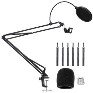Amazon Basics Adjustable Microphone Arm Stand with Pop Filter and Foam Windscreen, Table Mounting Clamp, 360° Rotation, Compatible with Blue Yeti, Snowball, HyperX, 19-Inch (48.2 cm), Black Amazon Basics Adjustable Microphone Arm Stand with Pop Filter and Foam Windscreen, Table Mounting Clamp, 360° Rotation, Compatible with Blue Yeti, Snowball, HyperX, 19-Inch (48.2 cm), Black