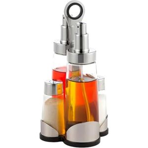 Wintem Set of 5 Table Seasonings in Glass and Steel 200/600 ml Silver-Set Dimensions 22 x 10 x 11 cm-Includes Container for Oil, Vinegar, Salt and Pepper and Stand with Ergonomic Handle, Metal, nd Wintem Set of 5 Table Seasonings in Glass and Steel 200/600 ml Silver-Set Dimensions 22 x 10 x 11 cm-Includes Container for Oil, Vinegar, Salt and Pepper and Stand with Ergonomic Handle, Metal, nd