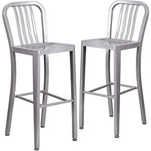 Flash Furniture Commercial Grade 2 Pack 30" High Silver Metal Indoor-Outdoor Barstool with Vertical Slat Back Flash Furniture Commercial Grade 2 Pack 30" High Silver Metal Indoor-Outdoor Barstool with Vertical Slat Back