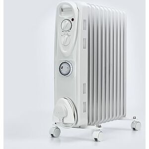 Status 11-Fin Oil-Filled Radiator 2500W, 3 Heat Settings with Adjustable Thermostat and 24-Hour Timer, Overheat and Tip-Over Protection, Easy-Roll Castors, White (OFH11-2500WT1PKB) Status 11-Fin Oil-Filled Radiator 2500W, 3 Heat Settings with Adjustable Thermostat and 24-Hour Timer, Overheat and Tip-Over Protection, Easy-Roll Castors, White (OFH11-2500WT1PKB)