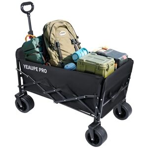 YEAUPE PRO Heavy Duty 200L Folding Camping Trolley with 7" All-Terrain Wheels, Dual Brake System & Mesh Pocket 100×60cm, Collapsible Wagon with Double Cross Frame for Garden, Beach, Festival,Black YEAUPE PRO Heavy Duty 200L Folding Camping Trolley with 7" All-Terrain Wheels, Dual Brake System & Mesh Pocket 100×60cm, Collapsible Wagon with Double Cross Frame for Garden, Beach, Festival,Black