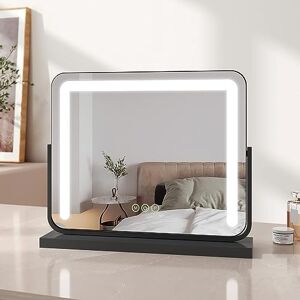 EMKE Hollywood Vanity Mirror with Lights, Large Tabletop Makeup Mirror with Dimmable, Smart Touch Screen, Hollywood Mirror with 360° Rotation and Memory Function, 500 x 400mm, Black EMKE Hollywood Vanity Mirror with Lights, Large Tabletop Makeup Mirror with Dimmable, Smart Touch Screen, Hollywood Mirror with 360° Rotation and Memory Function, 500 x 400mm, Black