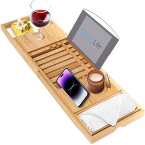 SereneLife Bamboo Bath Caddy Tray, Extendable Bath Shelf with Foldable Design, Wooden Bath Board for Relaxing Baths, Adjustable & Easy Storage, Fits Most Bath Sizes SereneLife Bamboo Bath Caddy Tray, Extendable Bath Shelf with Foldable Design, Wooden Bath Board for Relaxing Baths, Adjustable & Easy Storage, Fits Most Bath Sizes