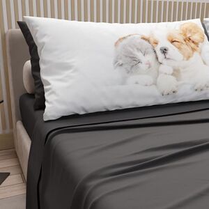 PETTI Artigiani Italiani Animal Bed Linen with Cats and Dogs in Cotton with Pillowcases in Digital Print, Single Bed Sheet, Dark Grey, 100% Made in Italy PETTI Artigiani Italiani Animal Bed Linen with Cats and Dogs in Cotton with Pillowcases in Digital Print, Single Bed Sheet, Dark Grey, 100% Made in Italy