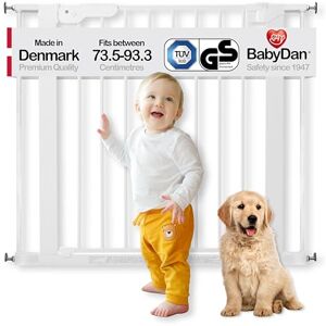 BabyDan Premier, Pressure Fit Stair Gate, 73.5-93.3 cm, Baby Gate/Safety Gate, Metal, White, Made in Denmark (Pet Gate/Dog gate) BabyDan Premier, Pressure Fit Stair Gate, 73.5-93.3 cm, Baby Gate/Safety Gate, Metal, White, Made in Denmark (Pet Gate/Dog gate)