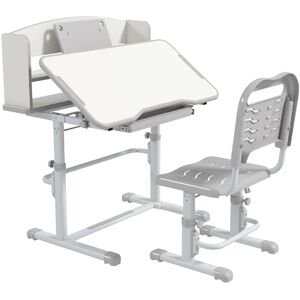 ZONEKIZ Kids Desk and Chair Set, Height Adjustable Children School Study Table with Drawer, Bookshelf, Adjustable Angle Tabletop, Non-slip Mat, for Ages 6-12 Years Grey ZONEKIZ Kids Desk and Chair Set, Height Adjustable Children School Study Table with Drawer, Bookshelf, Adjustable Angle Tabletop, Non-slip Mat, for Ages 6-12 Years Grey