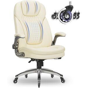 COLAMY High Back Office Chair-Executive Computer Office Chair with Flip-up Arms Adjustable Height SwivelChair, Thick Padded Leather for Comfort and Ergonomic Design for Lumbar Support (137kg, Ivory) COLAMY High Back Office Chair-Executive Computer Office Chair with Flip-up Arms Adjustable Height SwivelChair, Thick Padded Leather for Comfort and Ergonomic Design for Lumbar Support (137kg, Ivory)