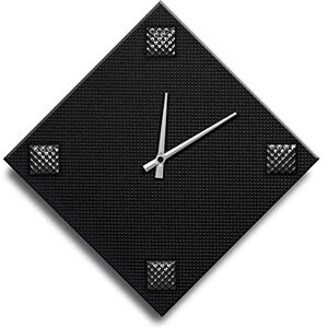 Mareli Wall Clock, Width 42x42, 4 mm Wooden dial Covered with Black Embossed Paper with 4 Studs Coloured Enamelled Metal, Lato rombo cm 30 Mareli Wall Clock, Width 42x42, 4 mm Wooden dial Covered with Black Embossed Paper with 4 Studs Coloured Enamelled Metal, Lato rombo cm 30