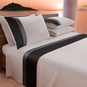 PETTI Artigiani Italiani Double Bed Sheet Set with Double Satin Frill, 4 Pieces, 180 x 200 cm, Cotton Percale Sheets Fitted Sheet, Top Sheet and 2 Pillowcases, Black PETTI Artigiani Italiani Double Bed Sheet Set with Double Satin Frill, 4 Pieces, 180 x 200 cm, Cotton Percale Sheets Fitted Sheet, Top Sheet and 2 Pillowcases, Black