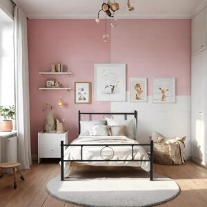 FurnitureR Single bed metal frame Industrial iron bed,metal bed for teenagers/adults, suitable for bedroom, student dormitory and other multiple scenes, with circle-shaped decoration,Black FurnitureR Single bed metal frame Industrial iron bed,metal bed for teenagers/adults, suitable for bedroom, student dormitory and other multiple scenes, with circle-shaped decoration,Black